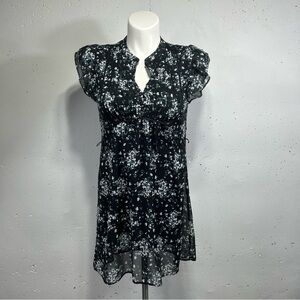 H&M Women's Black Floral Print Pleated Short Sleeve Dress 10